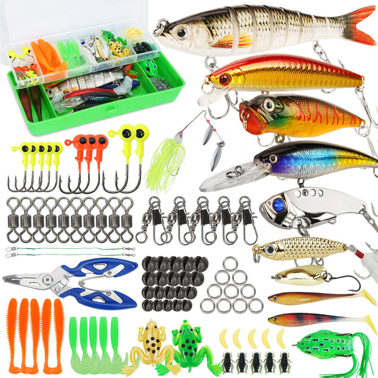 Fishing Lures Tackle Box Bass Fishing Kit Including Animated Lure,Crankbaits,Spinnerbaits,Soft Plastic Worms, Jigs,Topwater Lures,Hooks,Saltwater & Freshwater Fishing Gear Kit for Bass,Trout,Salmon.