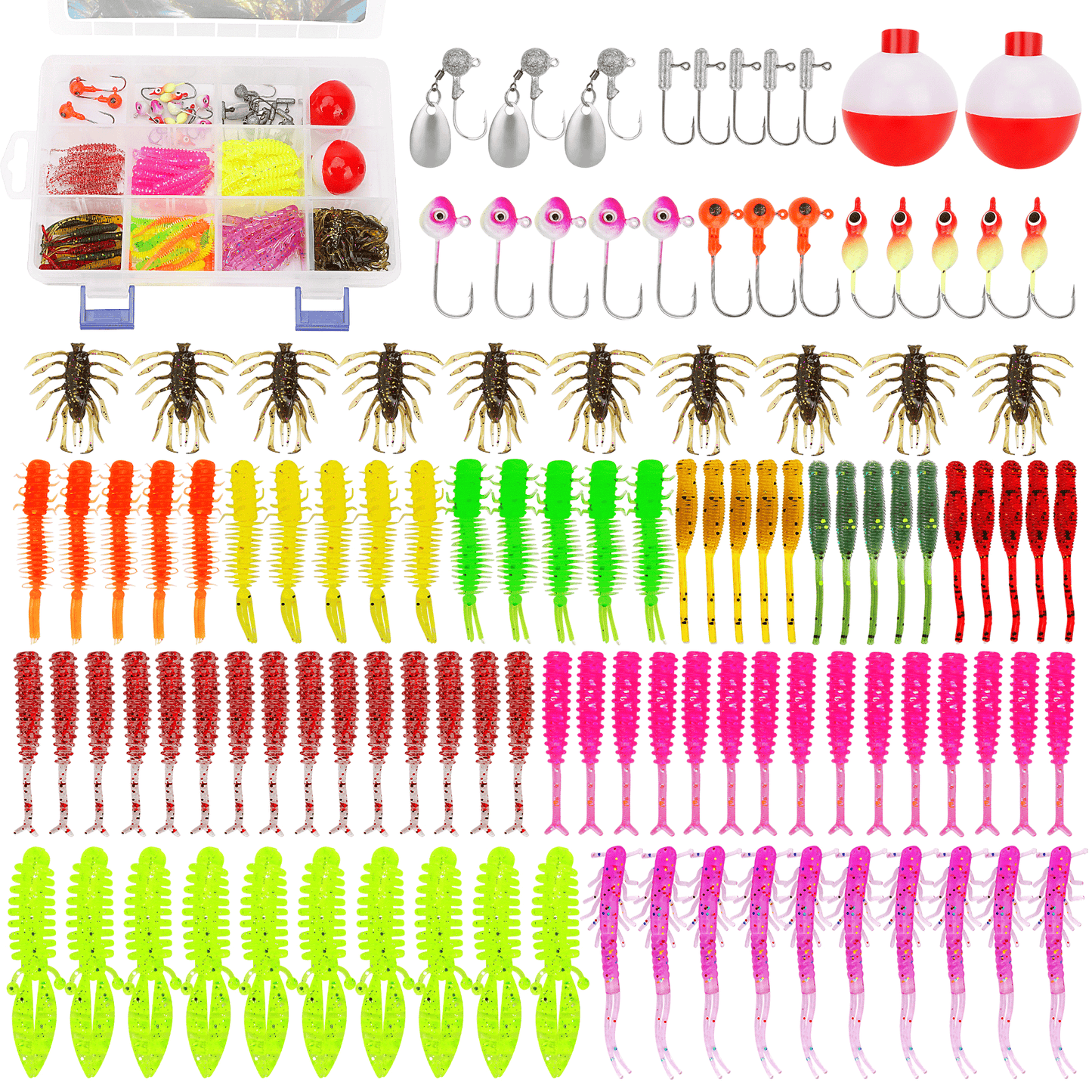Fishing Lures Tackle Box Trout & Crappie Ice Fishing Gear Kit, Including Jig Heads,Soft Plastic baits for Panfish,Bluegill, Bass etc Freshwater Fishing Equipment